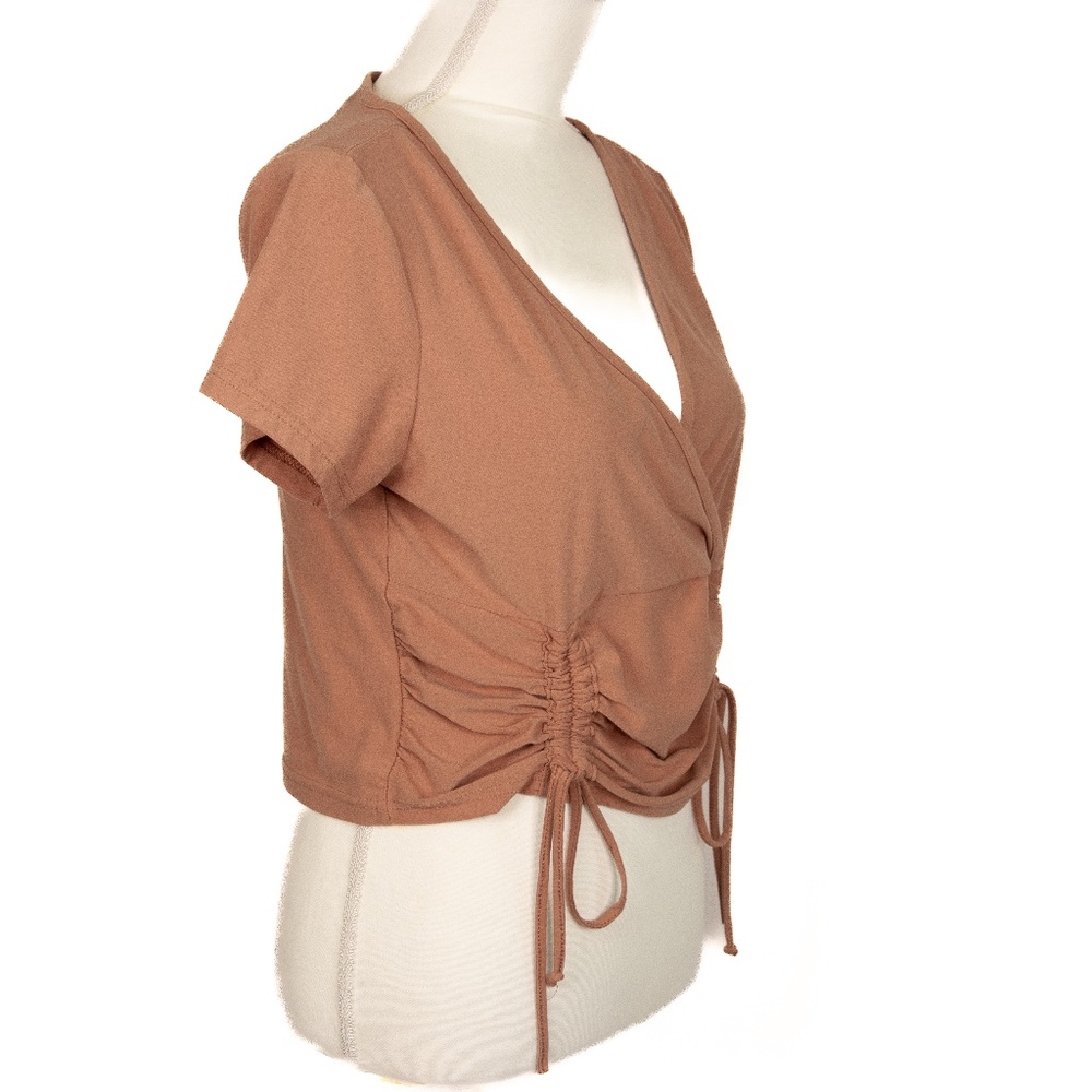 Peach Wrap Blouse with Ruched Tie Front by Bae City